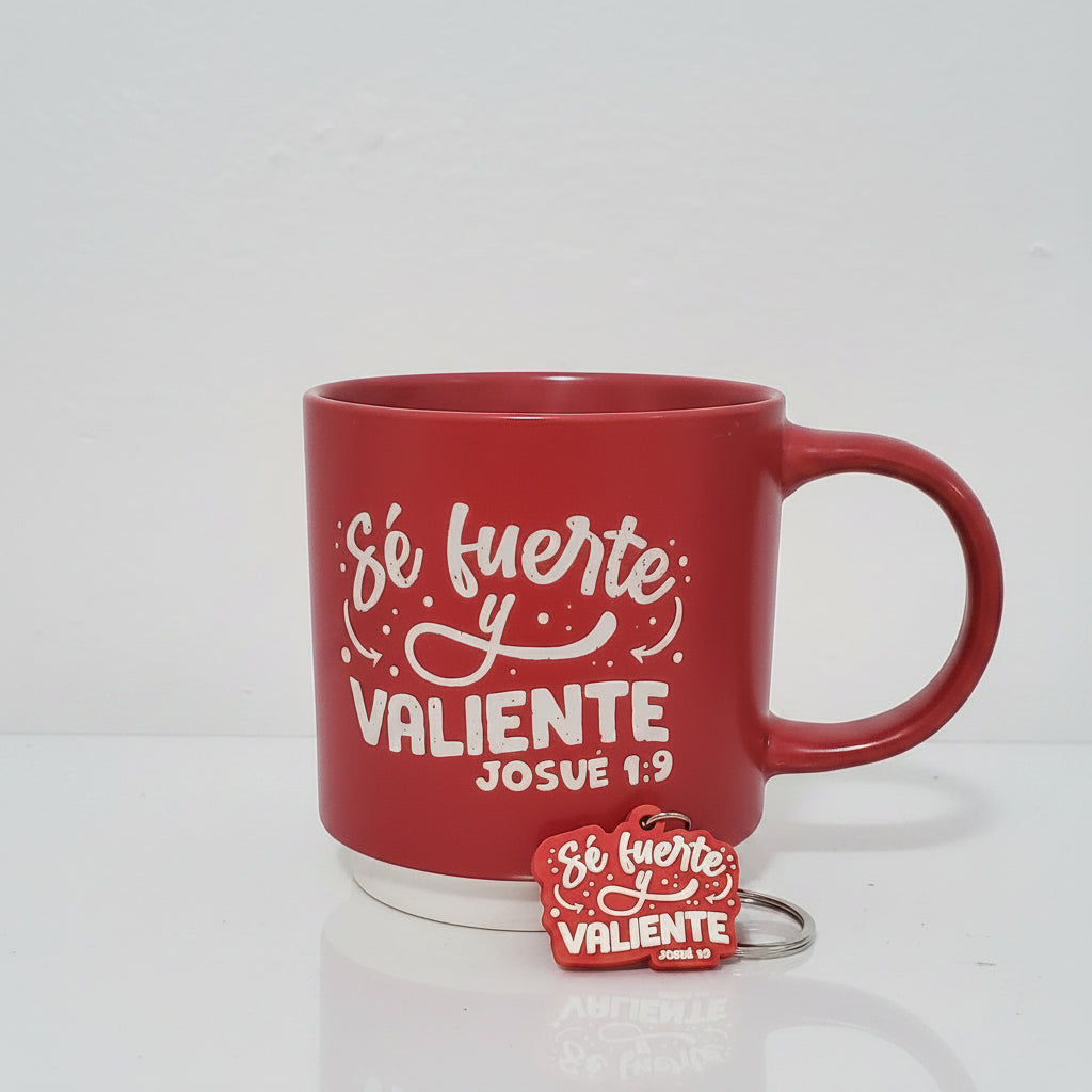 Taza y Llavero/Mug and Keychain- Se fuerte y valiente Josue 1:9
