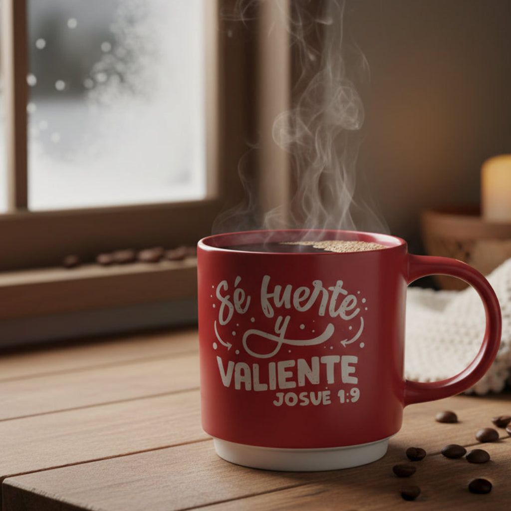 Taza y Llavero/Mug and Keychain- Se fuerte y valiente Josue 1:9