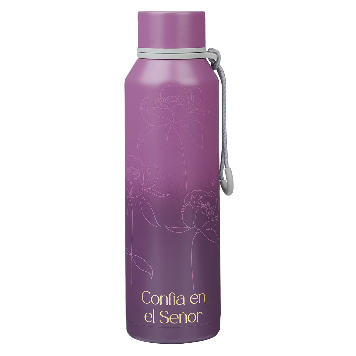 Botella de agua de acero inoxidable Flor de ciruela “Confía en el Señor” - Proverbios 3:5