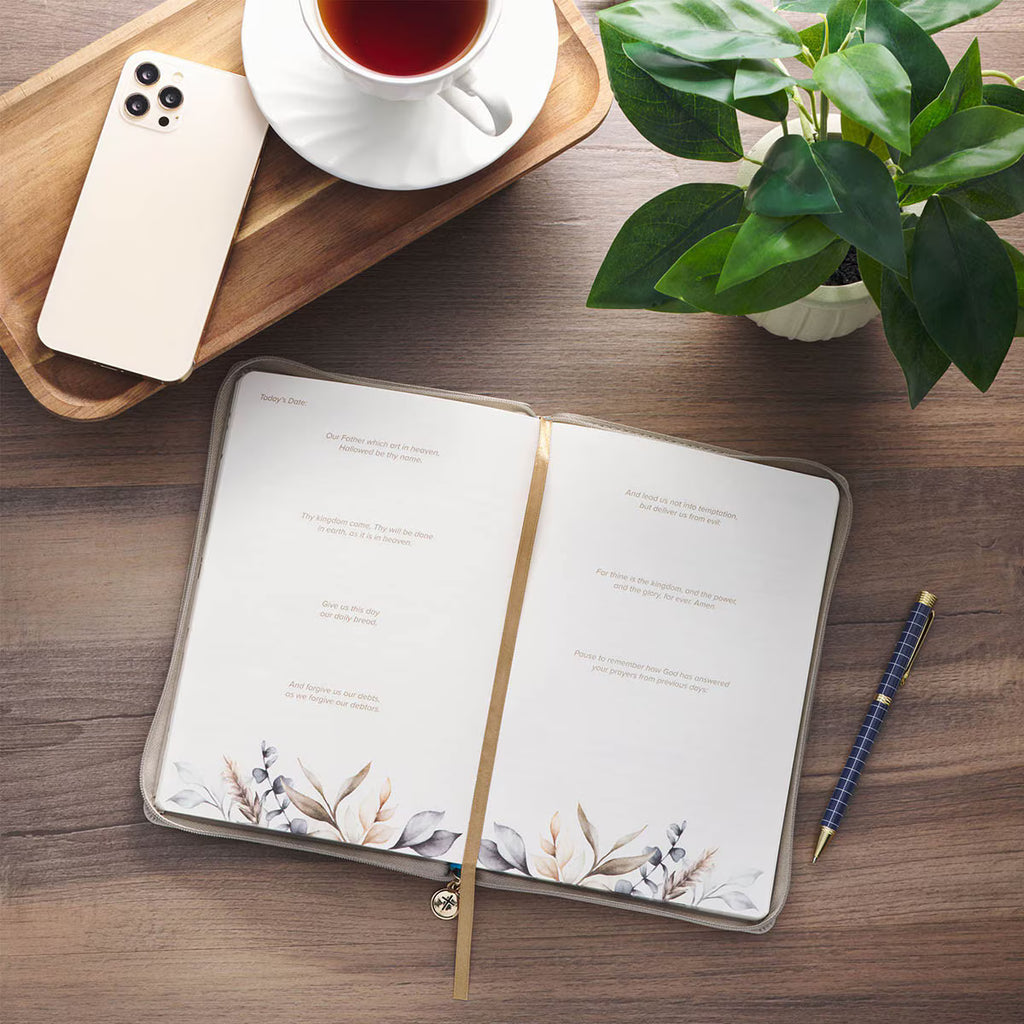 Prayer Changes Things Taupe Faux Leather Prompted Journal