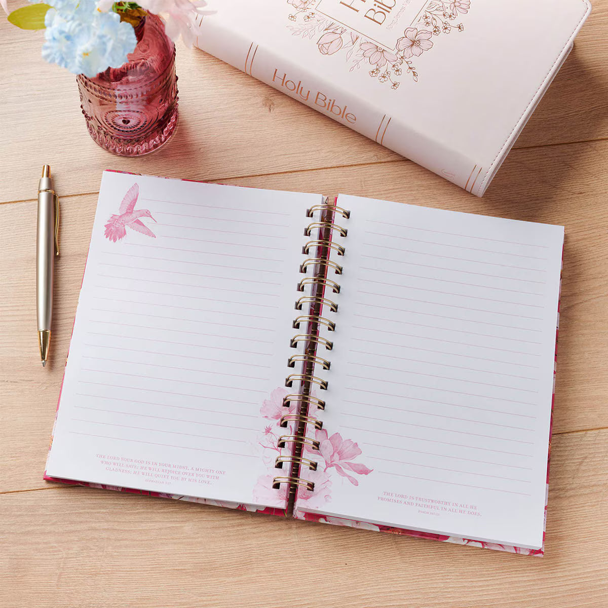 Love Cherry Pink Hummingbird Spiral Journal - 1 Corinthians 13:4