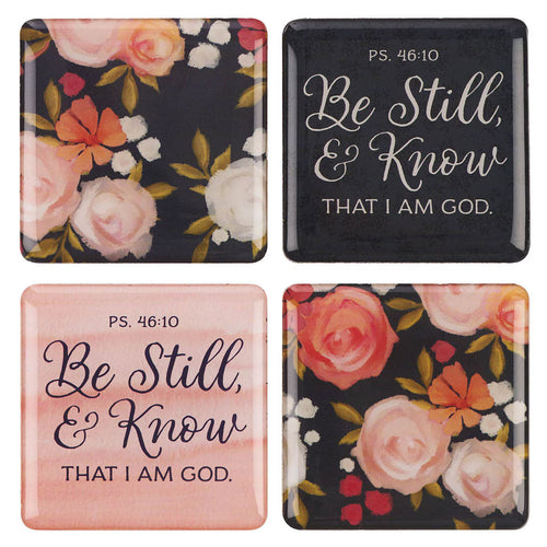 Be Still and Know Painted Peonies Magnet Set - Psalm 46:10