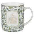 Strength and Dignity Blue Cottage Garden Ceramic Coffee Mug - Proverbs 31:25